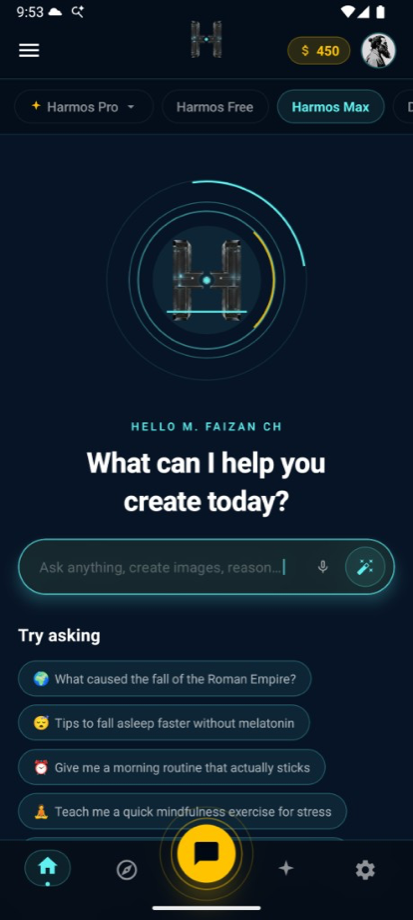 Harmos AI App screen 1